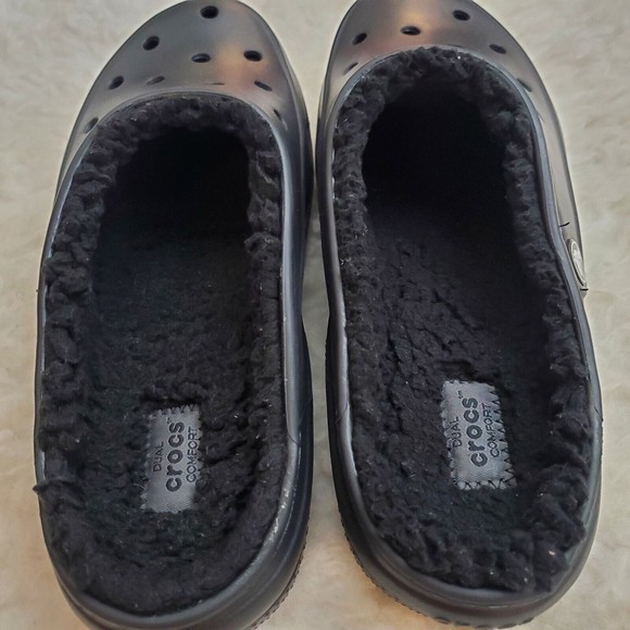 Classic Crocs Sz  Womens 9 Black Faux Fur Lined Dual Comfort Shoes Clogs - Picture 9 of 9